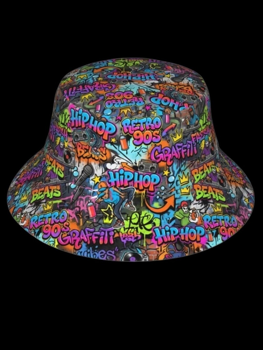 Retro 90s Hip Hop Graffiti Bucket Hat-Unisex 22"/23"